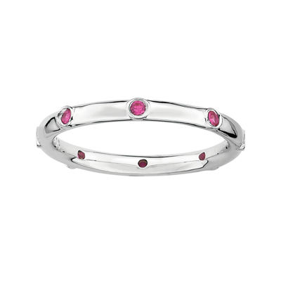 Personally Stackable Lab-Created Ruby Sterling Silver Station Ring