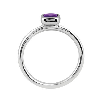 Personally Stackable Cushion-Cut Genuine Amethyst Sterling Silver Ring