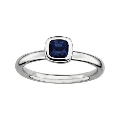 Personally Stackable Cushion-Cut Blue Sapphire Sterling Silver Ring