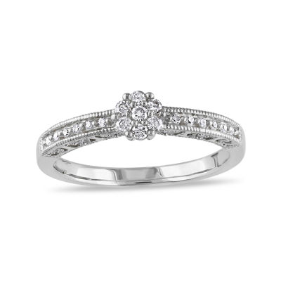 1/5 CT. T.W. Diamond 10K White Gold Vintage-Style Cluster Bridal Ring