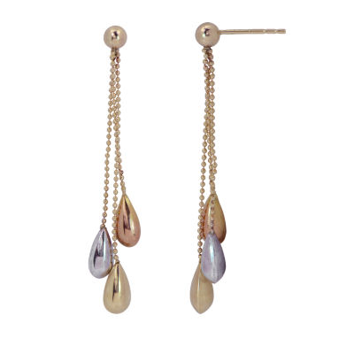 14K Tri-Color Gold Drop Earrings