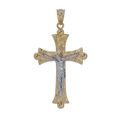 Womens 14K Two Tone Gold Cross Pendant