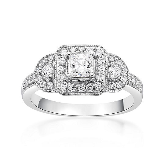DiamonArt® Womens 3/4 CT. T.W. White Cubic Zirconia Sterling Silver Cocktail Ring