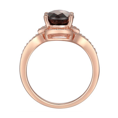 Womens Genuine Red Garnet 14K Rose Gold Over Silver Oval Halo Cocktail Ring