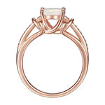 Womens Lab Created White Opal 14K Rose Gold Over Silver Halo Cocktail Ring