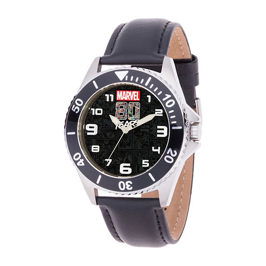 Avengers Marvel Spiderman Mens Black Leather Strap Watch Wma000350