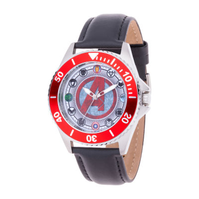 Avengers Marvel Mens Black Leather Strap Watch Wma000353 JCPenney