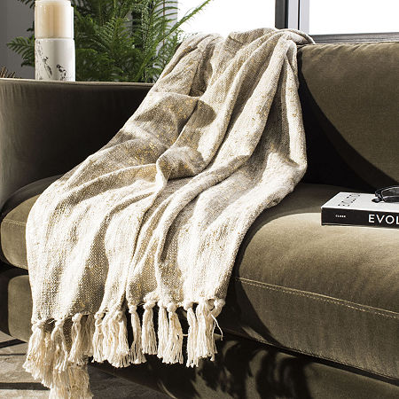 Safavieh Peppin Metallic Geometric Lightweight Throw, One Size, Beige