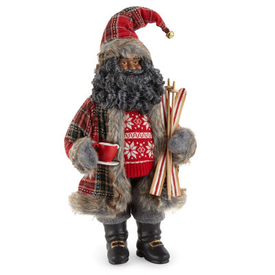 North Pole Trading Co. 18in Ski African American Christmas Santa Figurine