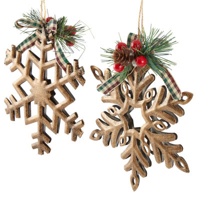 North Pole Trading Co. Gold Metal Snowflake Set 2-pc. Christmas Ornament