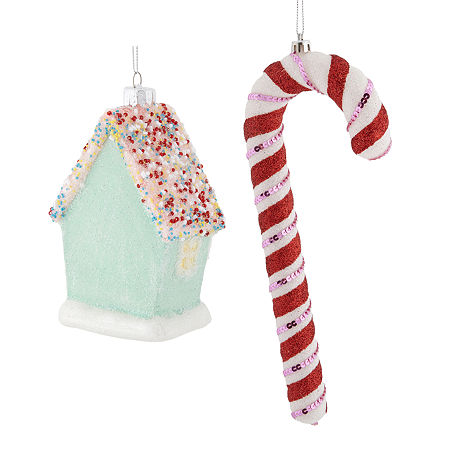 North Pole Trading Co. 2024 House And Candy Cane Set 2-pc. Christmas Ornament, One Size, Green