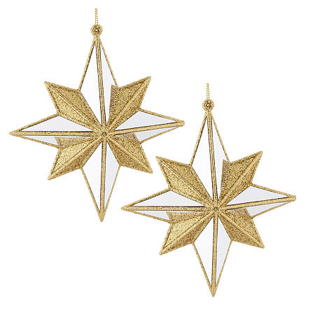 North Pole Trading Co. Gold Mirrored Star Set 2-pc. Christmas Ornament, One Size, Yellow