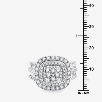 (G / Si1-Si2) Womens 2 CT. T.W. Lab Grown White Diamond 10K Gold Cushion Halo Side Stone Cocktail Ring