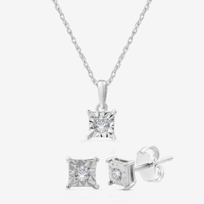 CT. T.W. Lab Grown White Diamond Sterling Silver Square 2-pc. Jewelry Set