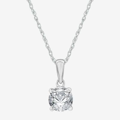 Womens 1 CT. T.W. Lab Grown White Diamond 10K White Gold Round Pendant Necklace