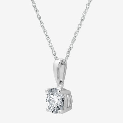 Womens 1 CT. T.W. Lab Grown White Diamond 10K White Gold Round Pendant Necklace