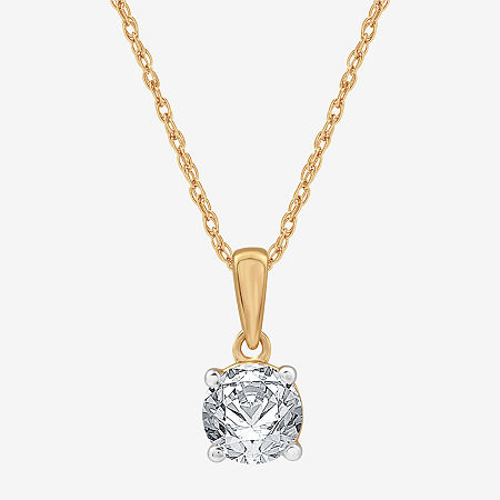 Womens 1 CT. Lab Grown White Diamond 10K Gold Round Pendant Necklace, One Size, Yellow