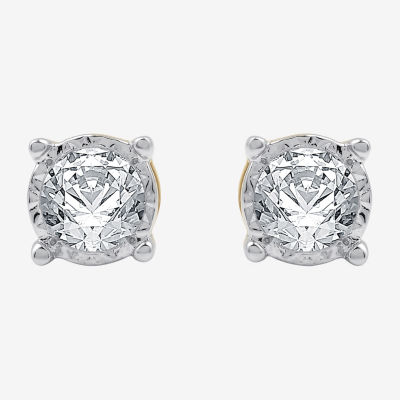 (G / Si1-Si2) 1/2 CT. T.W. Lab Grown White Diamond 14K Gold Over Silver Sterling Silver 5.3mm Round Stud Earrings