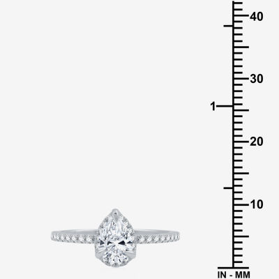 I Said Yes (G / Si1-Si2) Womens 1 CT. T.W. Lab Grown White Diamond Sterling Silver Pear Side Stone Halo Bridal Set