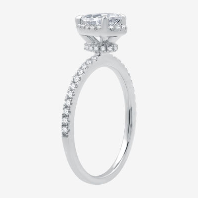 I Said Yes (G / Si1-Si2) Womens 1 CT. T.W. Lab Grown White Diamond Sterling Silver Pear Side Stone Halo Bridal Set