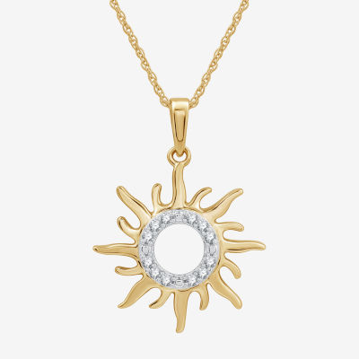 Womens 1/10 CT. T.W. Lab Grown White Diamond 14K Gold Over Silver Sterling Silver Sunburst Pendant Necklace