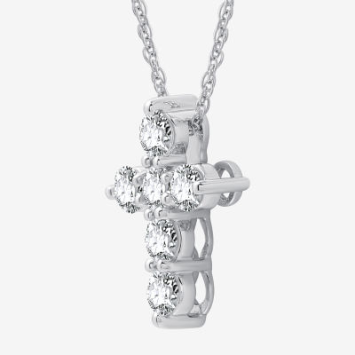 Womens 1 CT. T.W. Lab Grown White Diamond Sterling Silver Crown Pendant Necklace