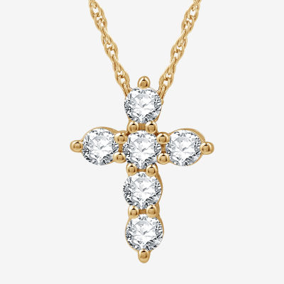 Womens 1 CT. T.W. Lab Grown White Diamond 14K Gold Over Silver Sterling Silver Cross Pendant Necklace