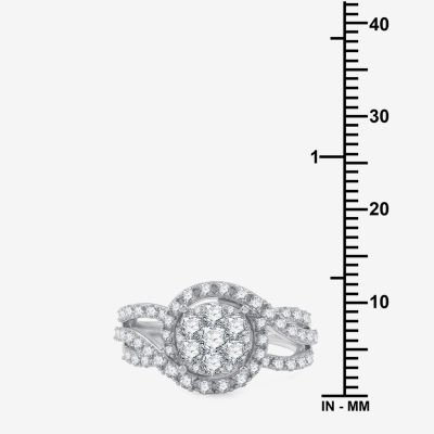 Womens 1 CT. T.W. Lab Grown White Diamond Sterling Silver Round Side Stone Cocktail Ring