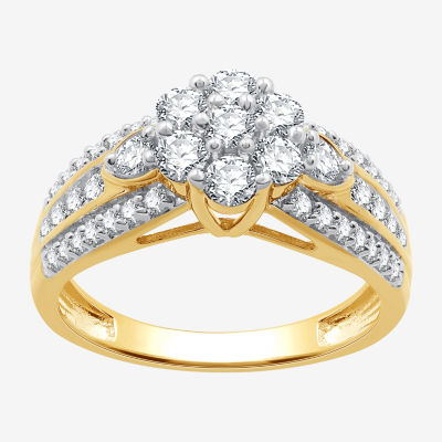 Womens 1 CT. T.W. Lab Grown White Diamond 14K Gold Over Silver Sterling Round Side Stone Cocktail Ring