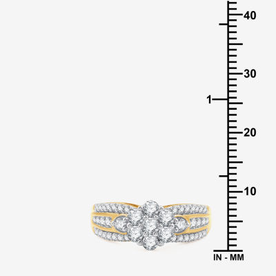 Womens 1 CT. T.W. Lab Grown White Diamond 14K Gold Over Silver Sterling Round Side Stone Cocktail Ring