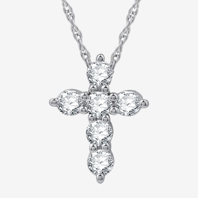 Womens 1/2 CT. T.W. Lab Grown White Diamond Sterling Silver Or 14K Gold Over Silver Cross Pendant Necklace