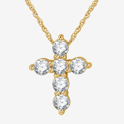 Womens 1 CT. T.W. Lab Grown White Diamond 14K Gold Over Silver Sterling Silver Cross 18 Inch Pendant Necklace