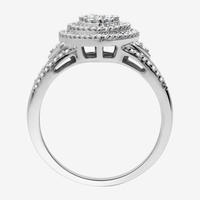 Womens 1/2 CT. T.W. Lab Grown White Diamond Sterling Silver Heart Side Stone Band