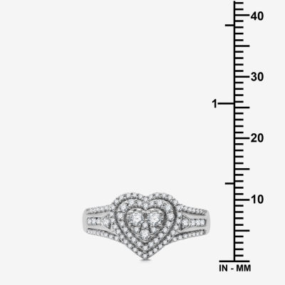 Womens 1/2 CT. T.W. Lab Grown White Diamond Sterling Silver Heart Side Stone Band