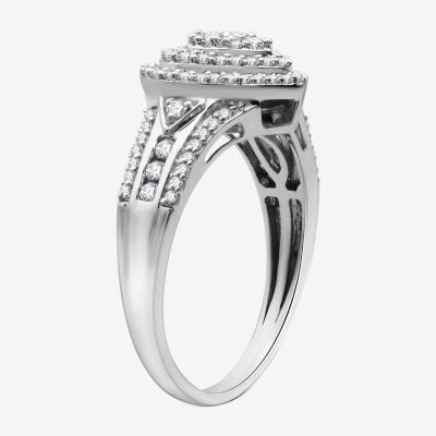 Womens 1/2 CT. T.W. Lab Grown White Diamond Sterling Silver Heart Side Stone Band