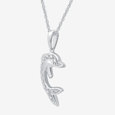 Dolphin Womens 1/10 CT. T.W. Lab Grown White Diamond Sterling Silver 18 Inch Pendant Necklace