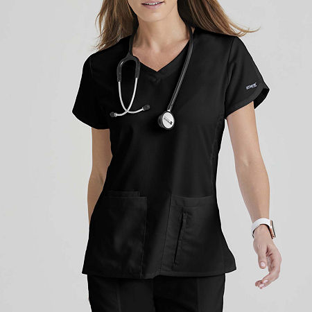 Grey's Anatomy By Barco Classic 41423 Cora 4-Pocket Womens Plus Tall V Neck Tag Free Short Sleeve Scrub Top, 4x-large, Black