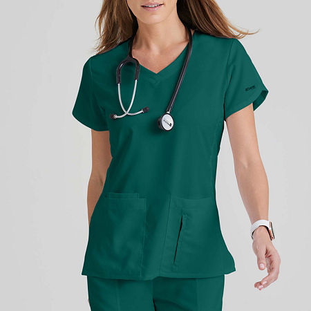 Grey's Anatomy By Barco Classic 41423 Cora 4-Pocket Womens Plus Tall V Neck Tag Free Short Sleeve Scrub Top, 5x-large, Green