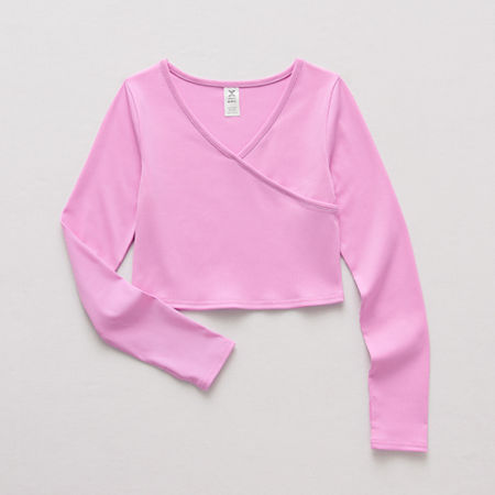 Xersion Little & Big Girls V Neck Long Sleeve T-Shirt, X-small (6-6x), Pink