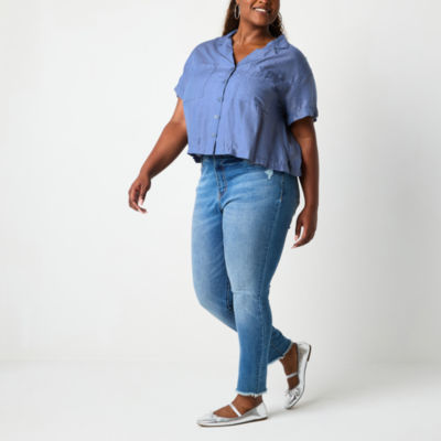 a.n.a Plus Womens Short Sleeve Regular Fit Button-Down Shirt