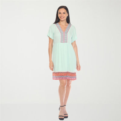 White Mark Womens V Neck Short Sleeve Tunic Top