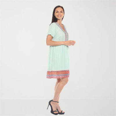 White Mark Womens V Neck Short Sleeve Tunic Top