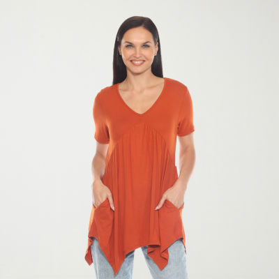 White Mark Womens V Neck Short Sleeve Tunic Top