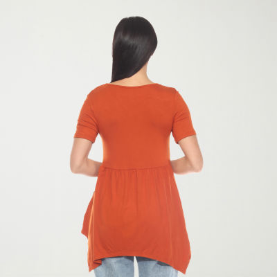 White Mark Womens V Neck Short Sleeve Tunic Top