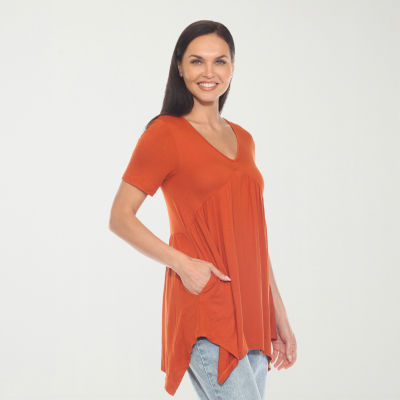 White Mark Womens V Neck Short Sleeve Tunic Top