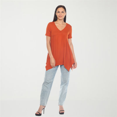 White Mark Womens V Neck Short Sleeve Tunic Top