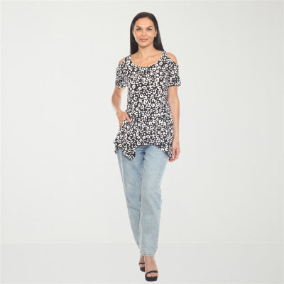 White Mark Womens Scoop Neck Short Sleeve Tunic Top