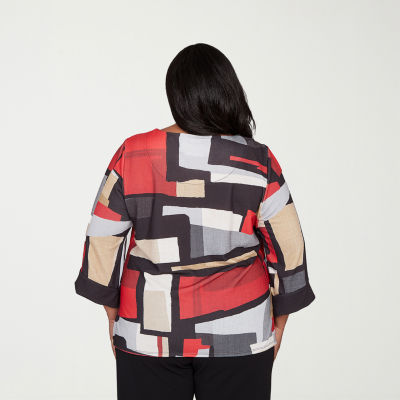 Alfred Dunner Jet Setter Womens Plus Crew Neck 3/4 Sleeve T-Shirt