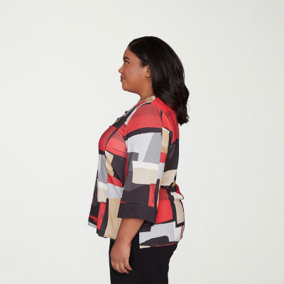 Alfred Dunner Jet Setter Womens Plus Crew Neck 3/4 Sleeve T-Shirt