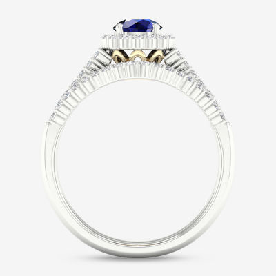 Modern Bride Gemstone Womens 3/8 CT. T.W. Genuine Blue Sapphire 10K Two Tone Gold Round Halo Bridal Set